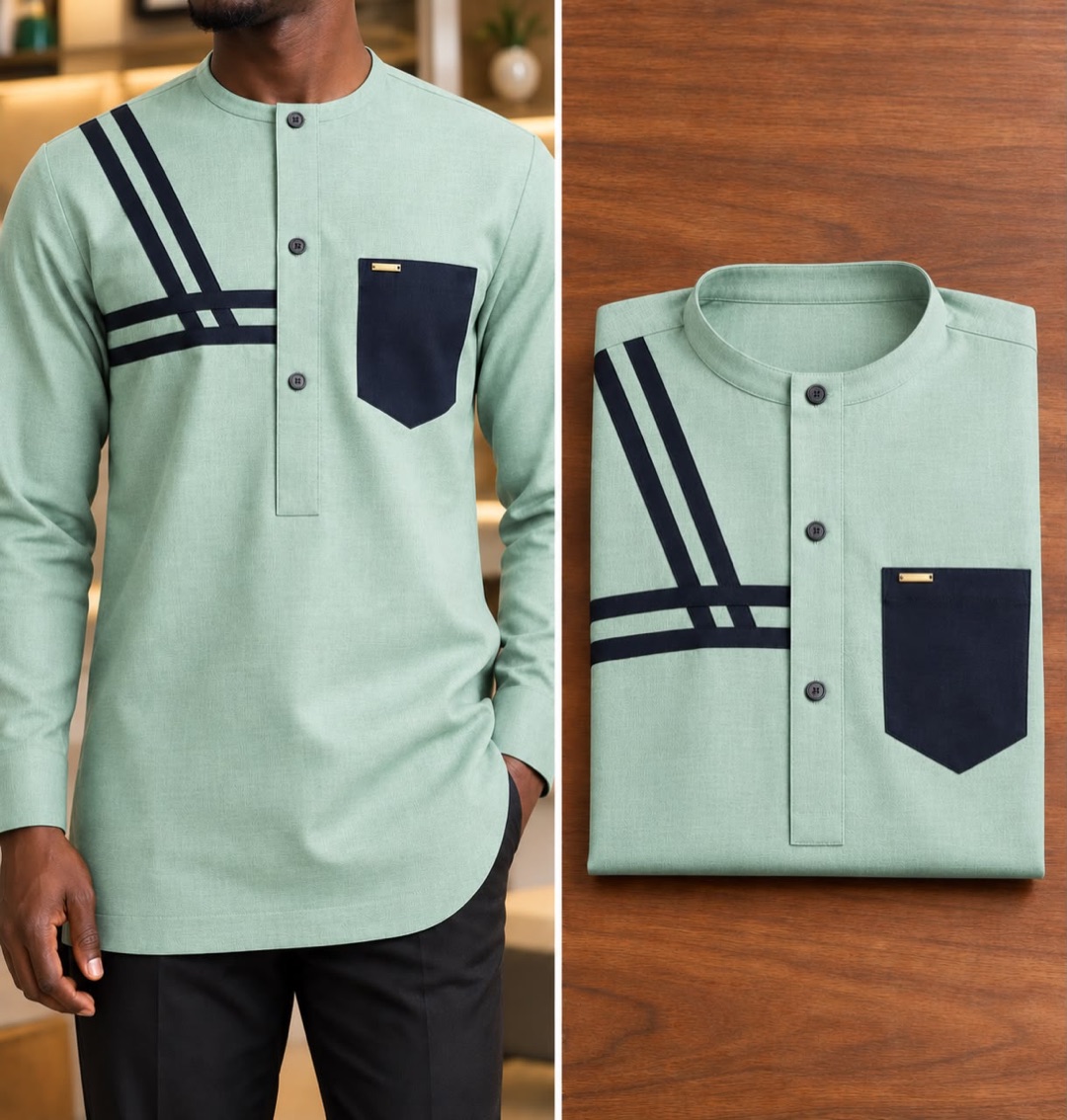 Chemise disponible 3 — vert menthe, portée et pliée