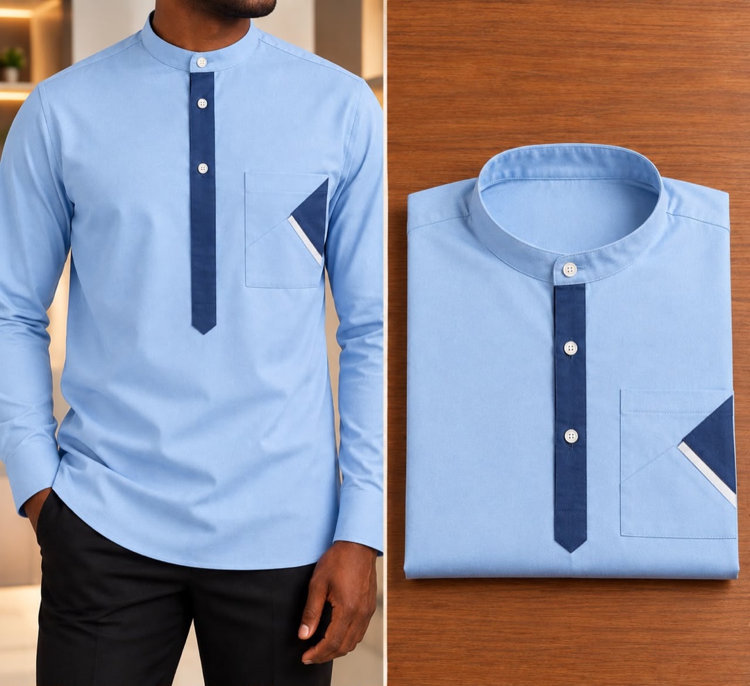 Chemise 2 — bleu ciel, portée et pliée