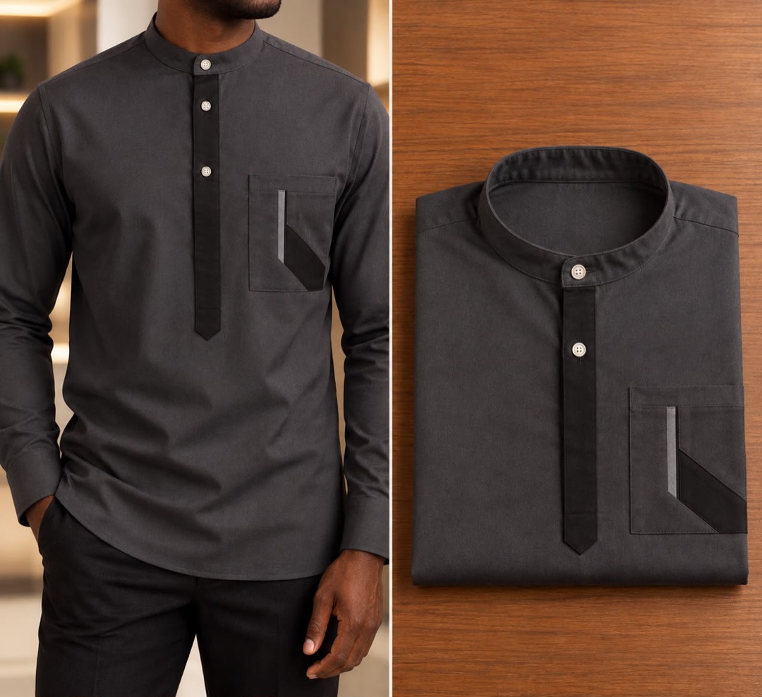 Chemise 5 — gris anthracite, portée et pliée