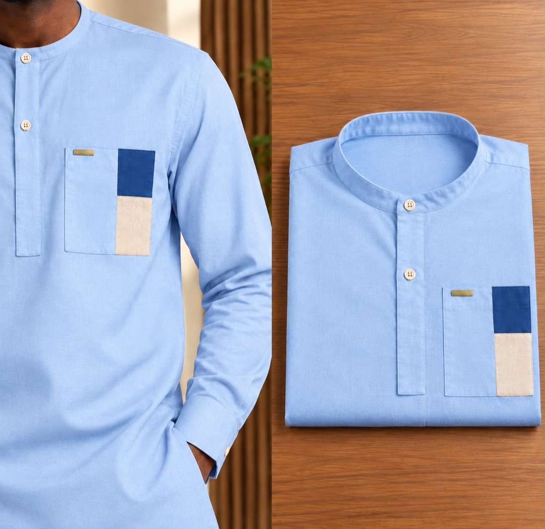 Chemise 9 — bleu ciel, portée et pliée