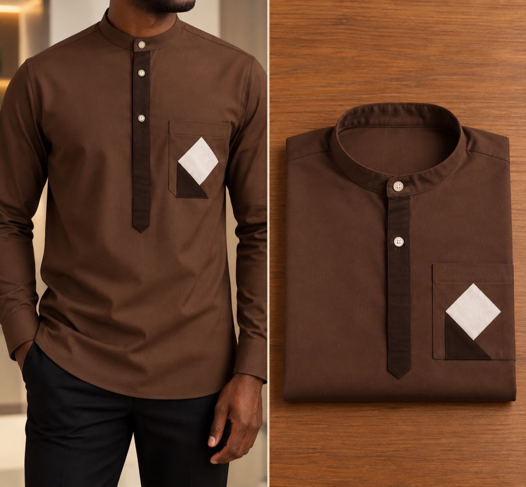 Chemise 11 — marron chocolat, portée et pliée