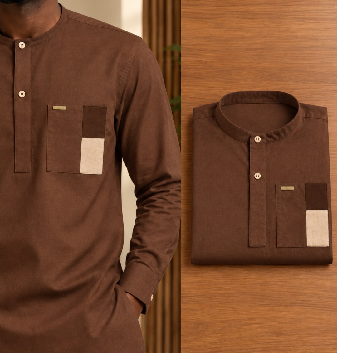 Chemise 13 — marron chocolat, portée et pliée