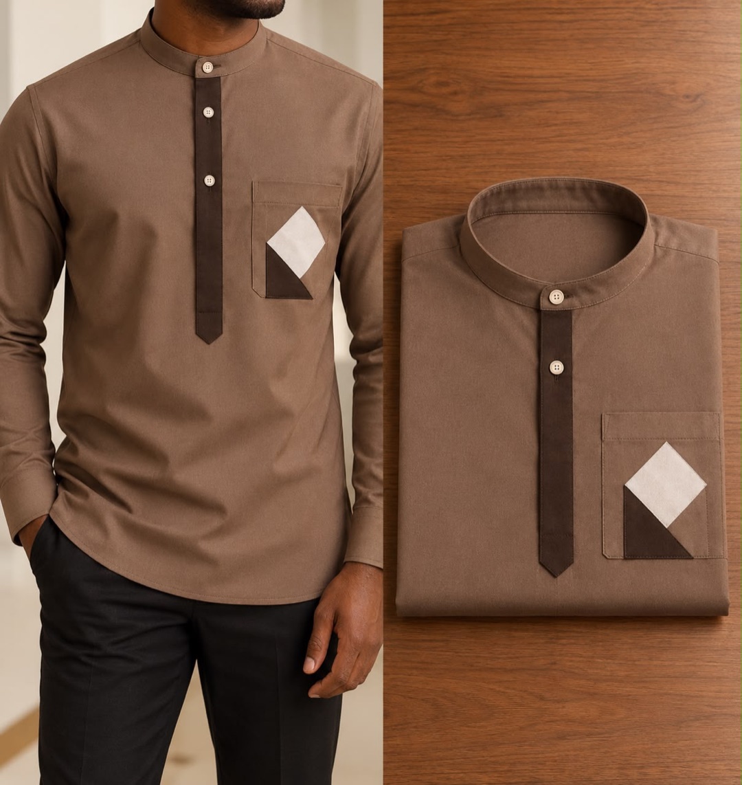 Chemise 15 — taupe, portée et pliée