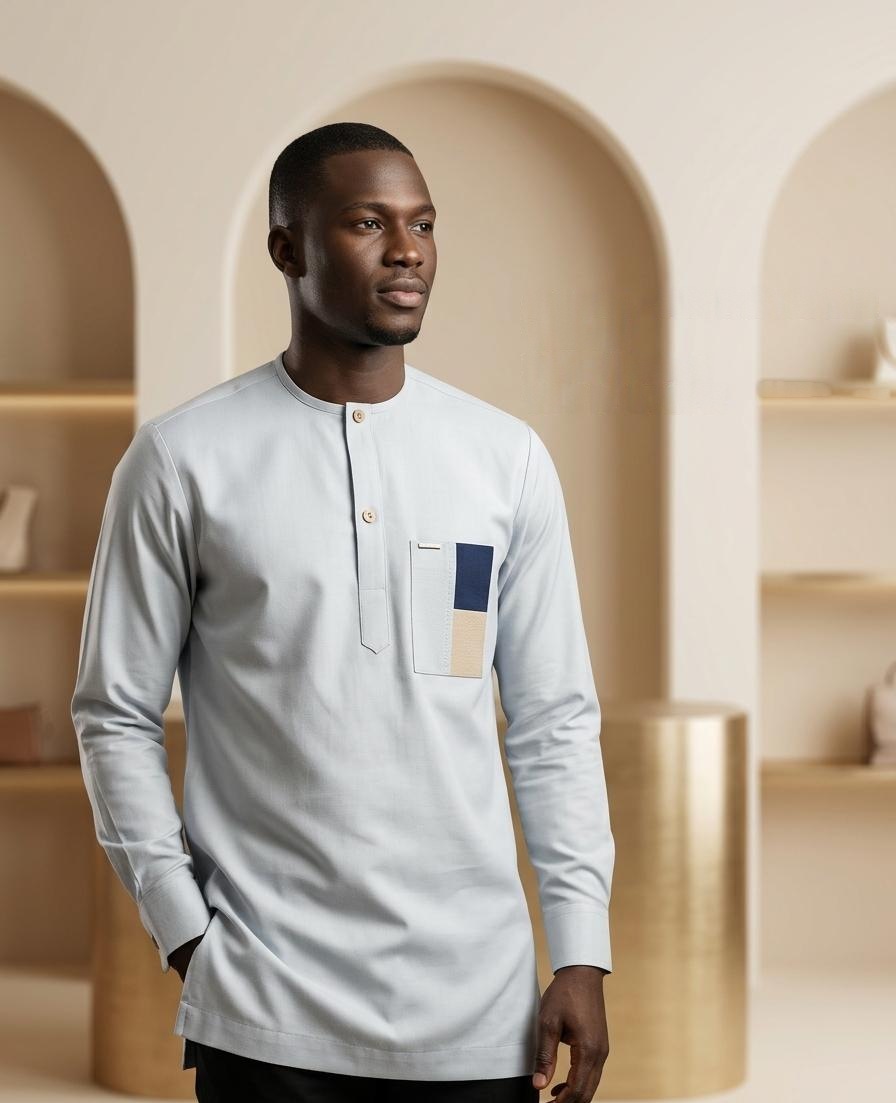 Chemise 34 — gris perle, portée