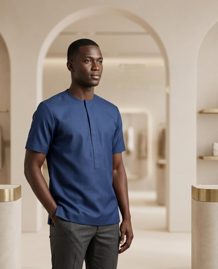 Chemise 45 — bleu marine, portée